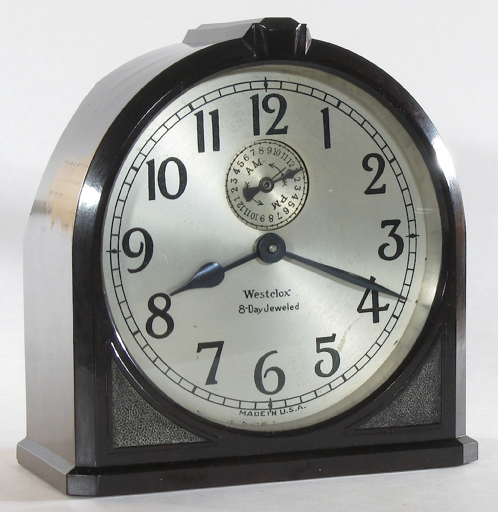 Westclox 8 Day Alarm Bakelite Ridged Round Top. Westclox 8 Day Alarm Bakelite Ridged Round Top Clock Example Photo