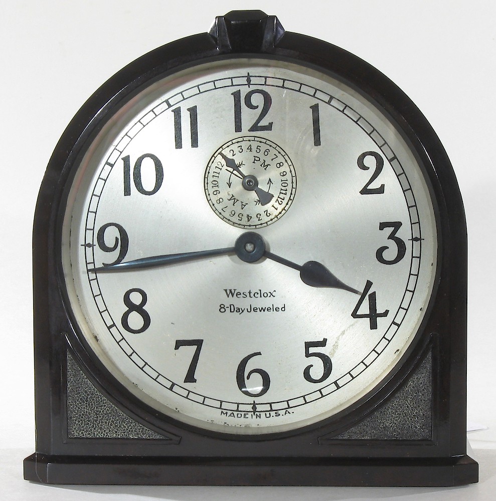 Westclox 8 Day Alarm Bakelite Ridged Round Top. Westclox 8 Day Alarm Bakelite Ridged Round Top Clock Example Photo