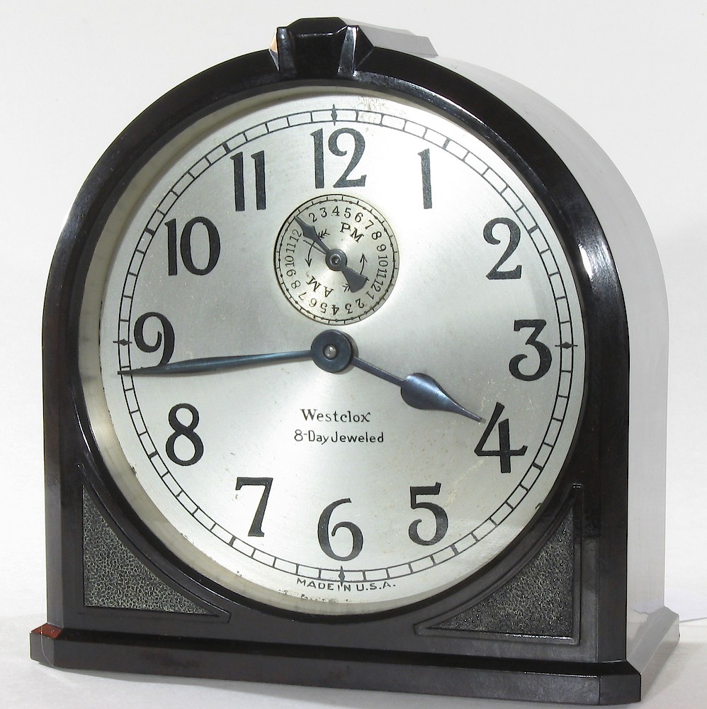 Westclox 8 Day Alarm Bakelite Ridged Round Top. Westclox 8 Day Alarm Bakelite Ridged Round Top Clock Example Photo