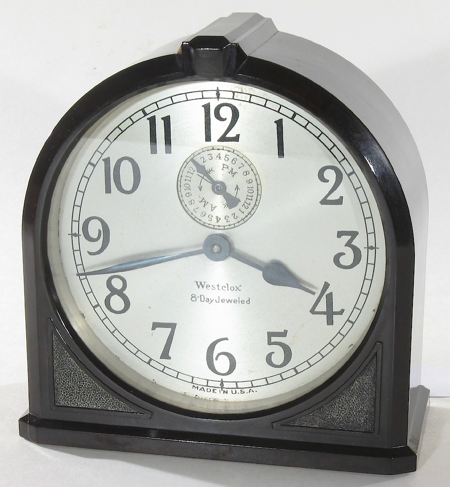 Westclox 8 Day Alarm Bakelite Ridged Round Top. Westclox 8 Day Alarm Bakelite Ridged Round Top Clock Example Photo