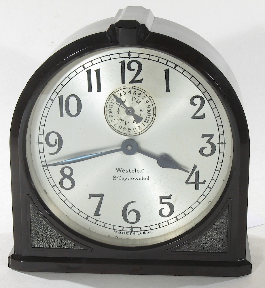 Westclox 8 Day Alarm Bakelite Ridged Round Top. Westclox 8 Day Alarm Bakelite Ridged Round Top Clock Example Photo