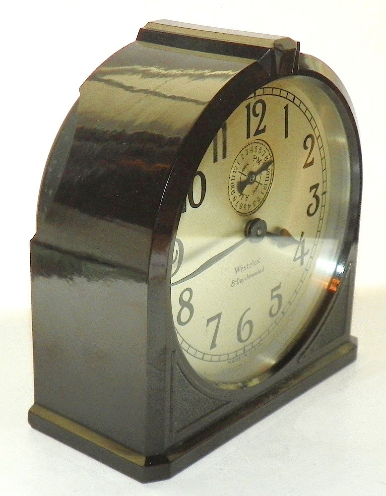 Westclox 8 Day Alarm Bakelite Ridged Round Top. Westclox 8 Day Alarm Bakelite Ridged Round Top Clock Example Photo