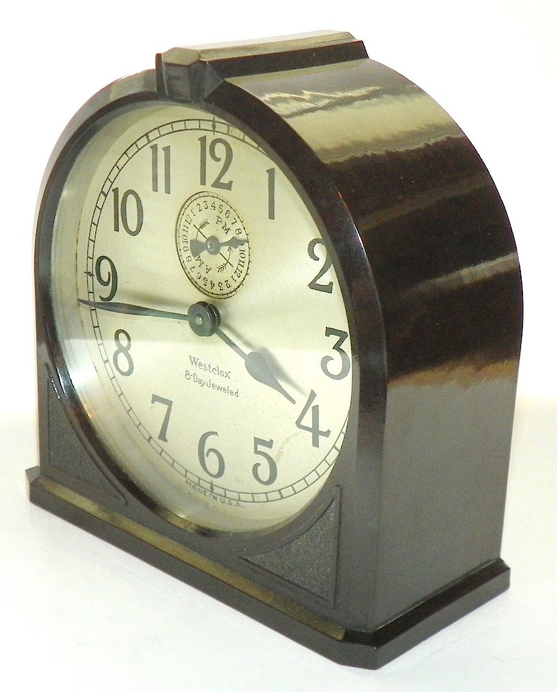 Westclox 8 Day Alarm Bakelite Ridged Round Top. Westclox 8 Day Alarm Bakelite Ridged Round Top Clock Example Photo