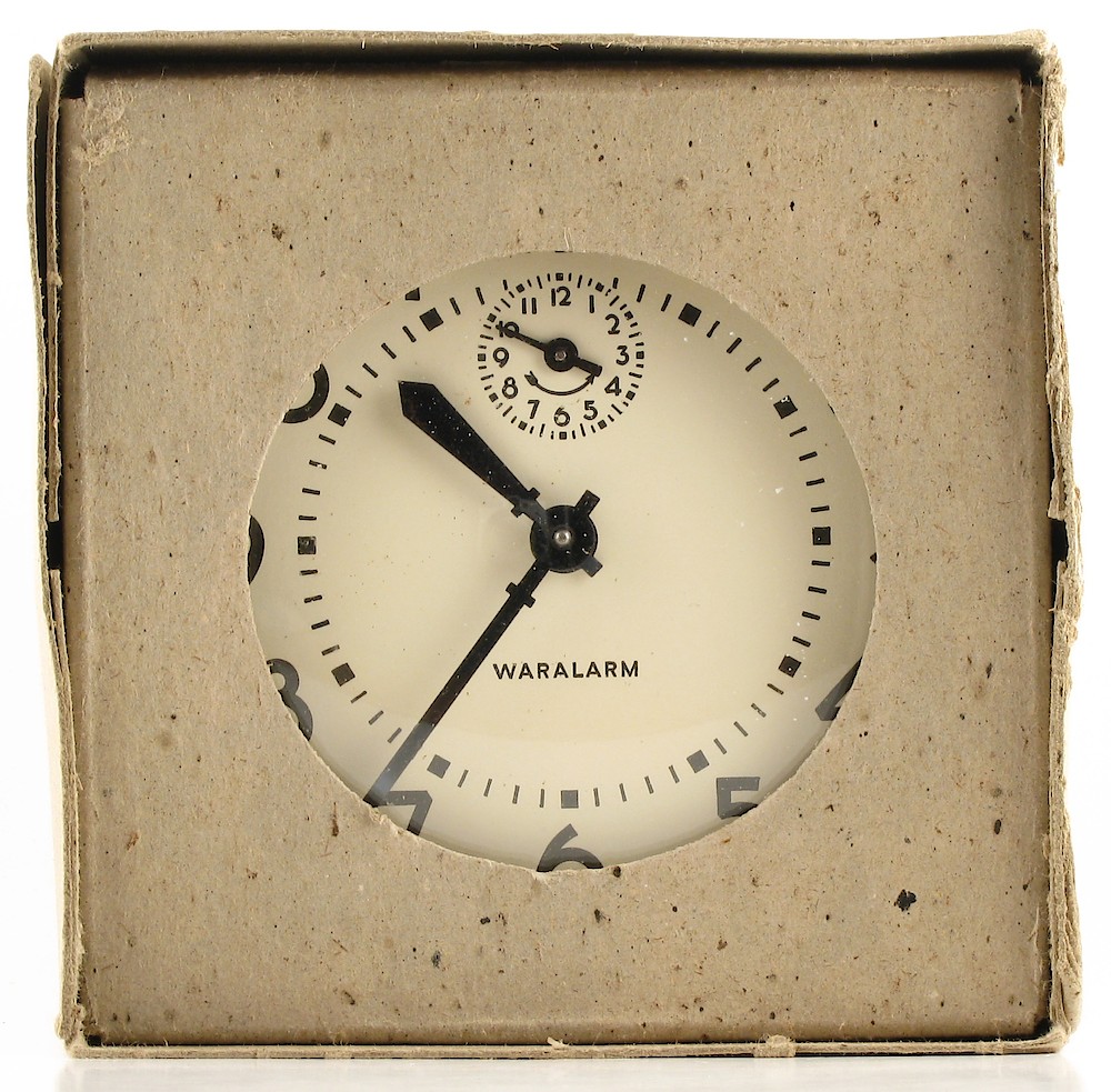 Westclox Waralarm Ivory Metal Case. Clock/Box