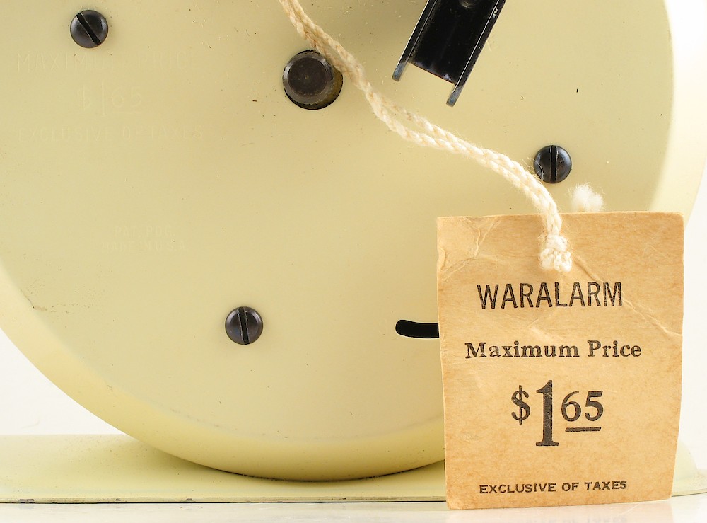 Westclox Waralarm Ivory Metal Case. Back & tag