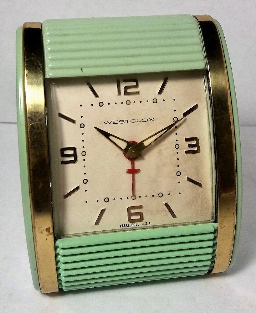 Westclox Travalarm Seafoam Green. Westclox Travalarm Seafoam Green Clock Example Photo