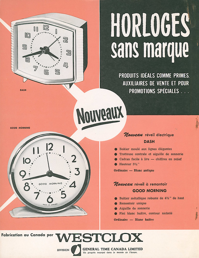 Westclox Canada Brochures, 1966 > 7-Unmarked-Clocks