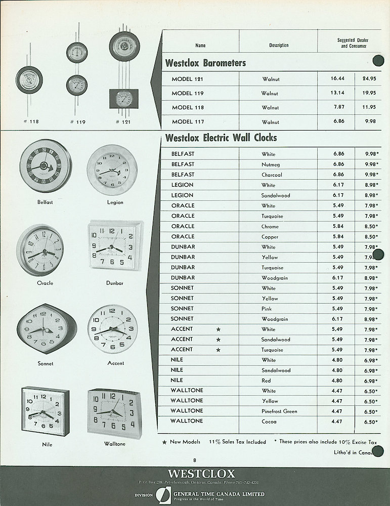 Westclox Canada Dealer and Consumer Price List No. 39. > 8