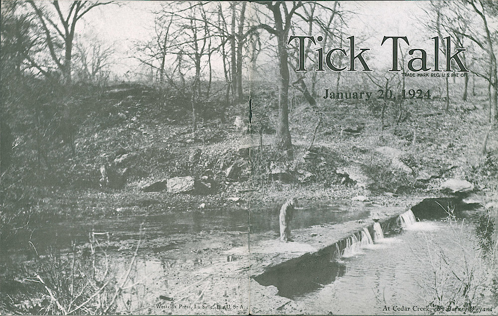 Westclox Tick Talk Jan. 20, 1924 (Factory Edition), Vol. 9 No. 14 > Cover. Picture: "At Cedar Park" By Barney Weyand