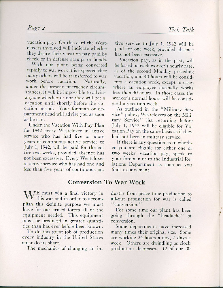 Westclox Tick Talk, April 1942 (Factory Edition), Vol. 27 No. 4 > 2. Manufacturing: "Conversion To War Work"