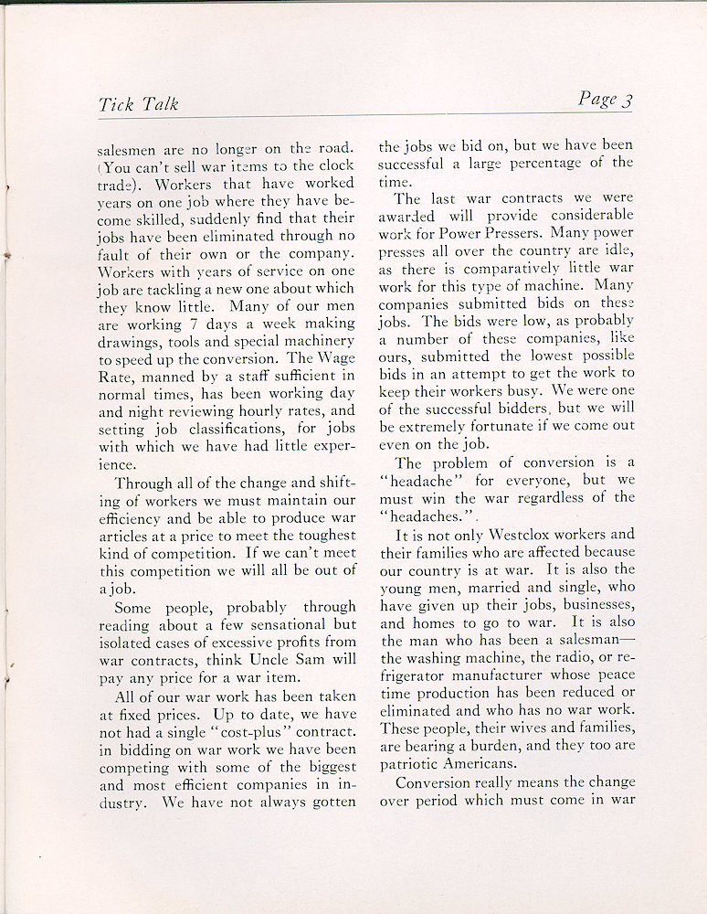 Westclox Tick Talk, April 1942 (Factory Edition), Vol. 27 No. 4 > 3. Manufacturing"Conversion To War Work"