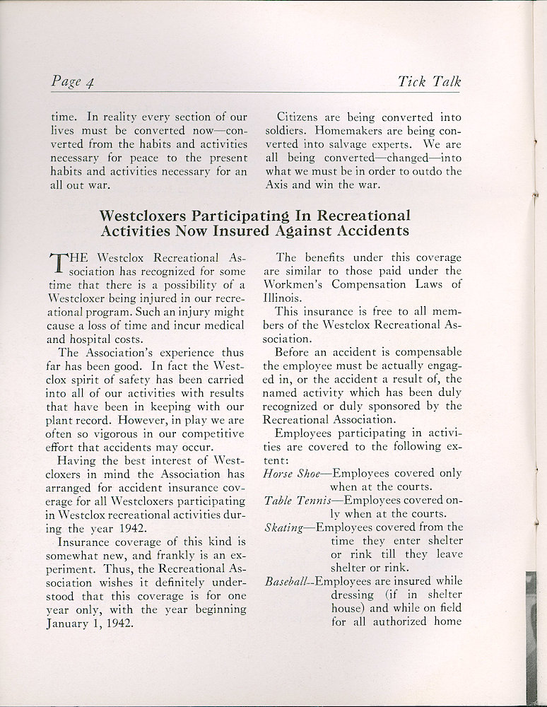 Westclox Tick Talk, April 1942 (Factory Edition), Vol. 27 No. 4 > 4. Manufacturing: "Conversion To War Work"