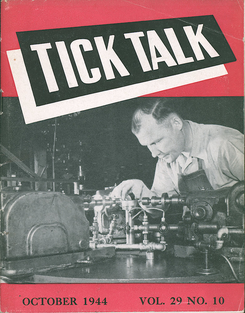 Westclox Tick Talk, October 1944, Vol. 29 No. 10 > F. Factory: Personnel: Adam Stachowicz Operating A Tapping Machine In The Power Press Department. Caption On Page 3.