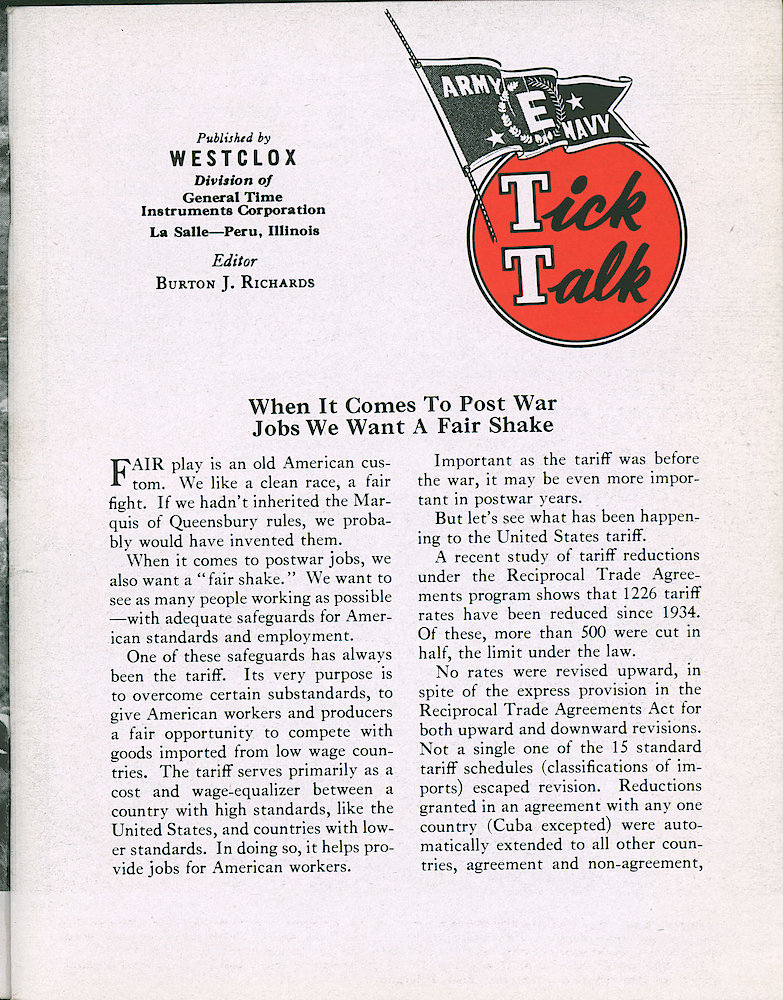 Westclox Tick Talk, April 1945, Vol. 30 No. 4 > 1. Marketing: When It Comes To Post War Jobs We Want A Fair Shake