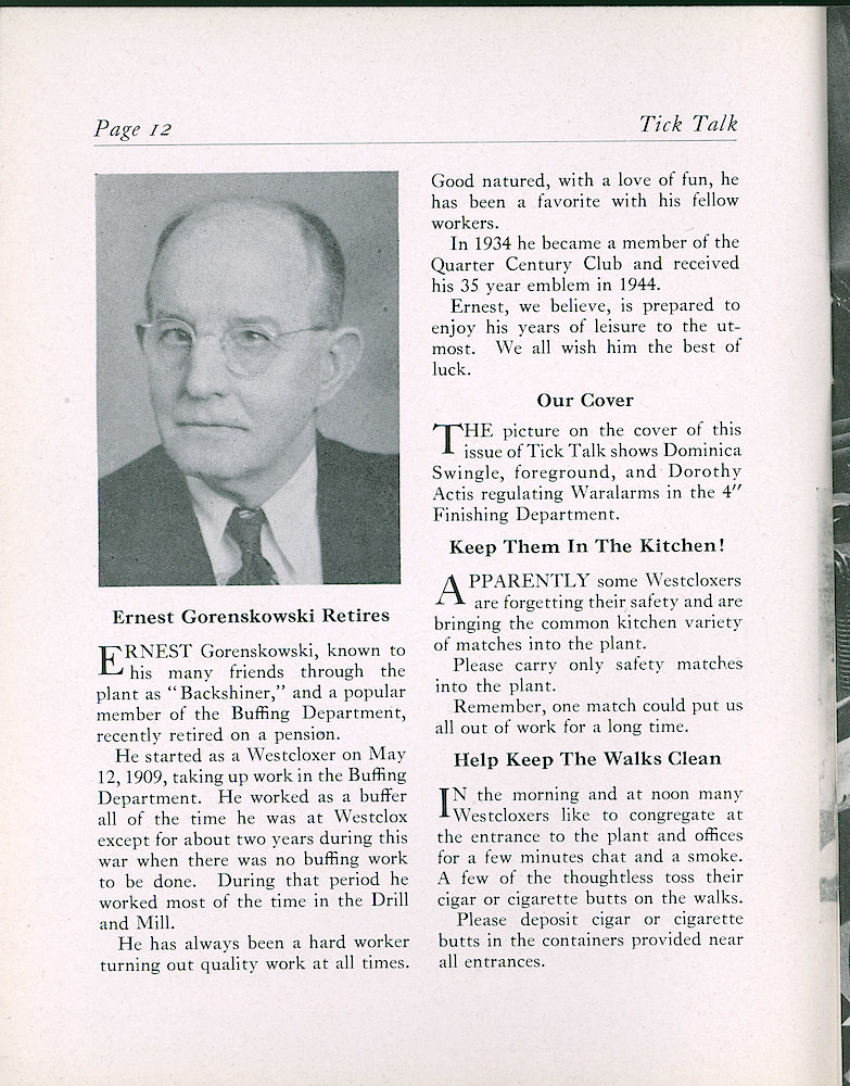 Clock & Watch Magazine Page: Westclox Tick Talk, August 1945, Vol. 30