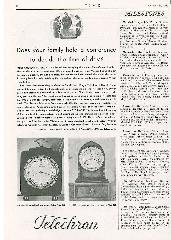 October 20, 1930 Time Magazine, p. 40