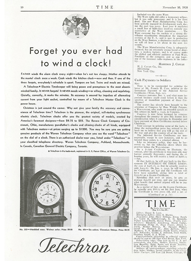 November 10, 1930 Time Magazine, p. 10