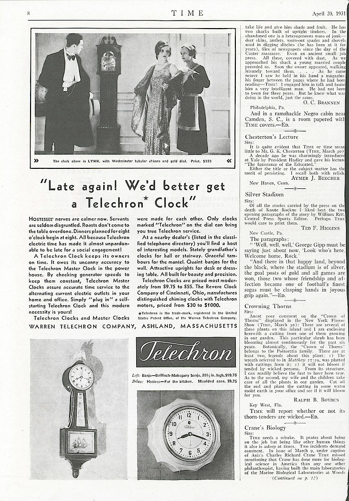 April 20, 1931 Time Magazine, p. 8