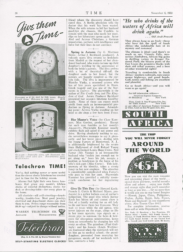 November 6, 1933 Time Magazine, p. 38