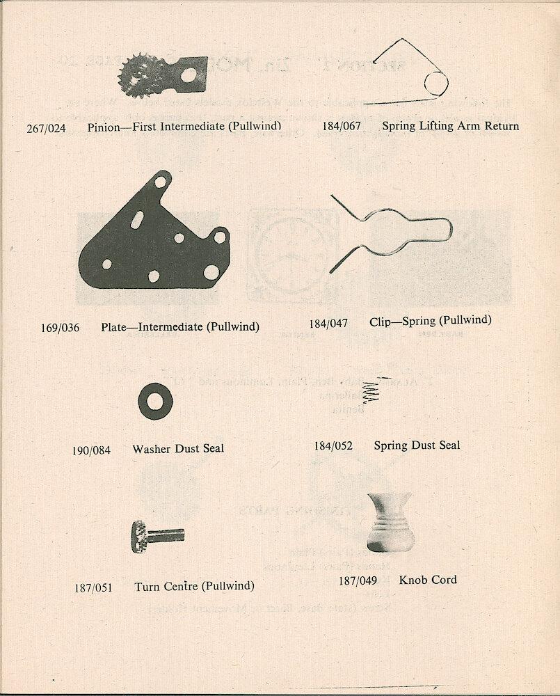 Westclox Parts Catalog. Gerner-Swissco, London. > 9