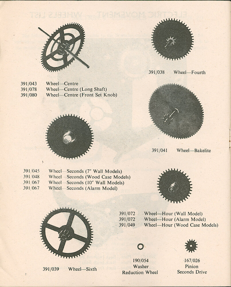 Westclox Parts Catalog. Gerner-Swissco, London. > 22
