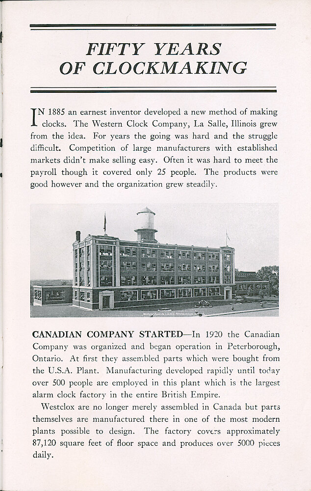 Westclox 1938 Canada Catalog > 1. Fifty Years Of Clockmaking