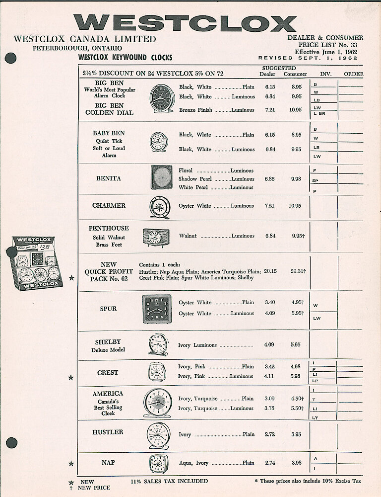 Westclox Canada Dealer and Consumer Price List No. 33. > 1