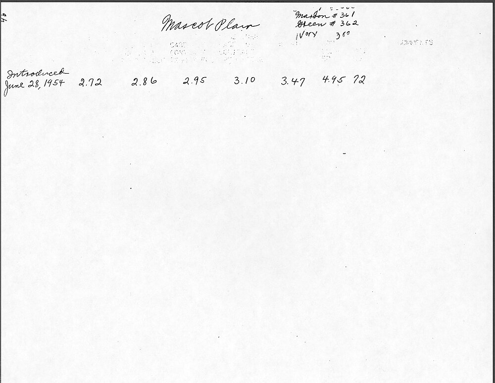 Price Change Book from the Westclox Factory - Photocopy from Jim Whitaker, giving the key wind models > 46. Mascot Plain (non-luminous) Alarm Clock. Data From 1954. Maroon, Green And Ivory.