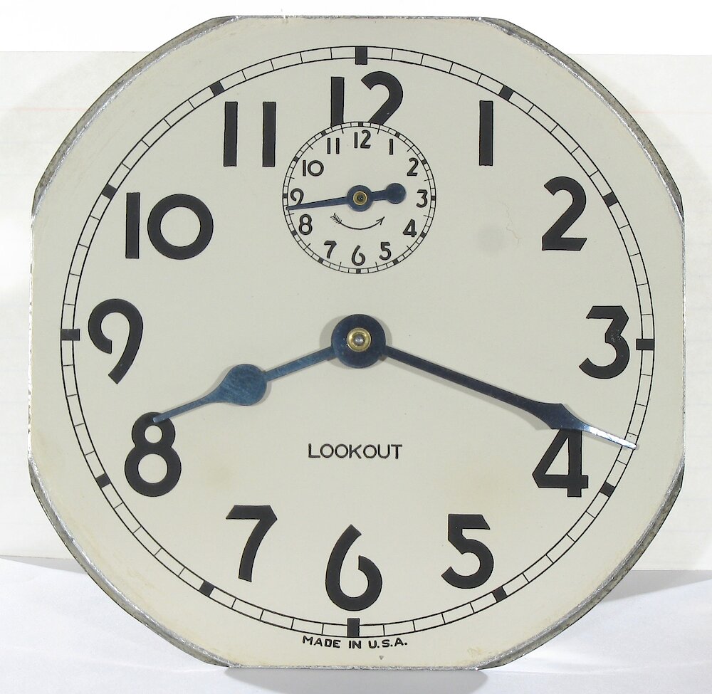 Westclox Lookout Style 2 Nickel Plain. Westclox Lookout Style 2 Nickel Plain Clock Example Photo