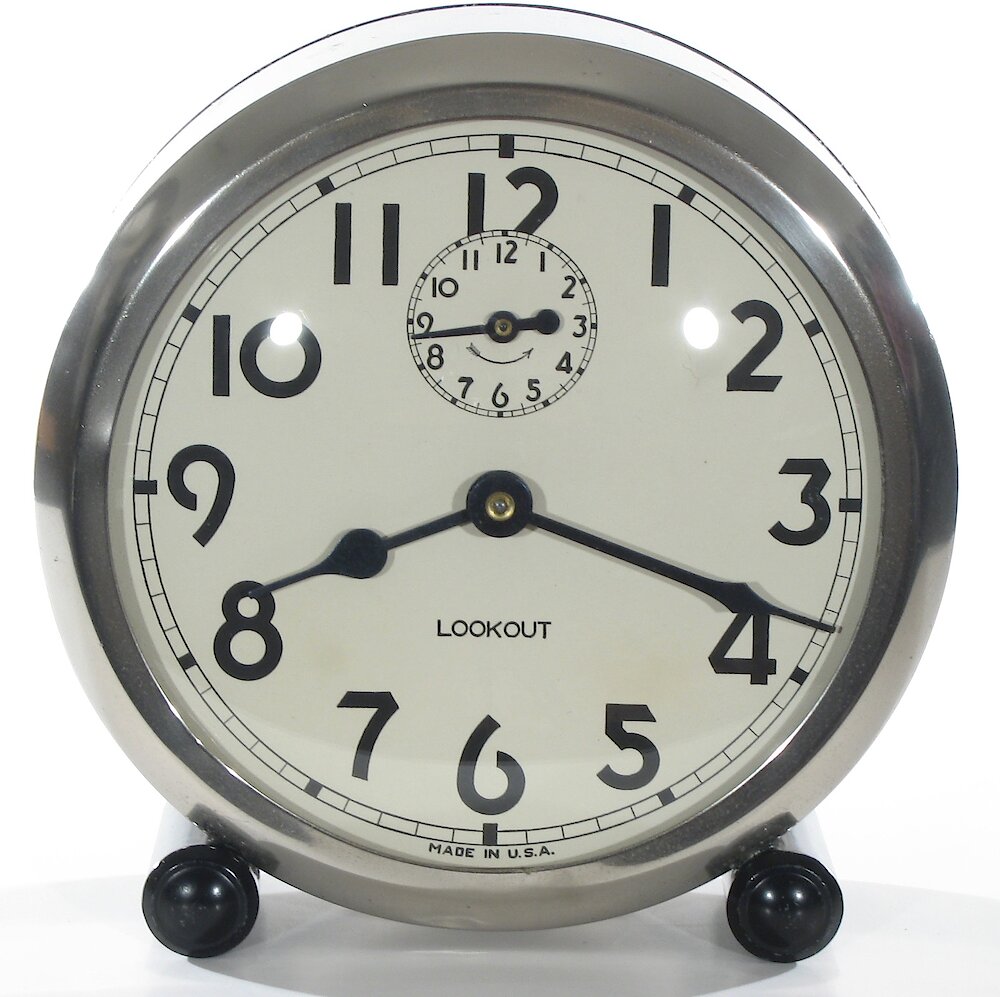 Westclox Lookout Style 2 Nickel Plain. Westclox Lookout Style 2 Nickel Plain Clock Example Photo