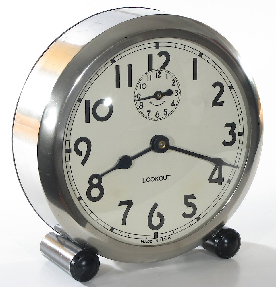 Westclox Lookout Style 2 Nickel Plain. Westclox Lookout Style 2 Nickel Plain Clock Example Photo