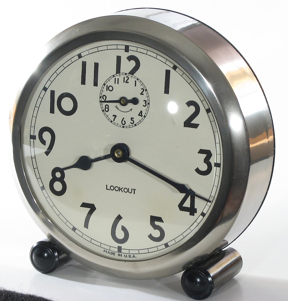 Westclox Lookout Style 2 Nickel Plain. Westclox Lookout Style 2 Nickel Plain Clock Example Photo