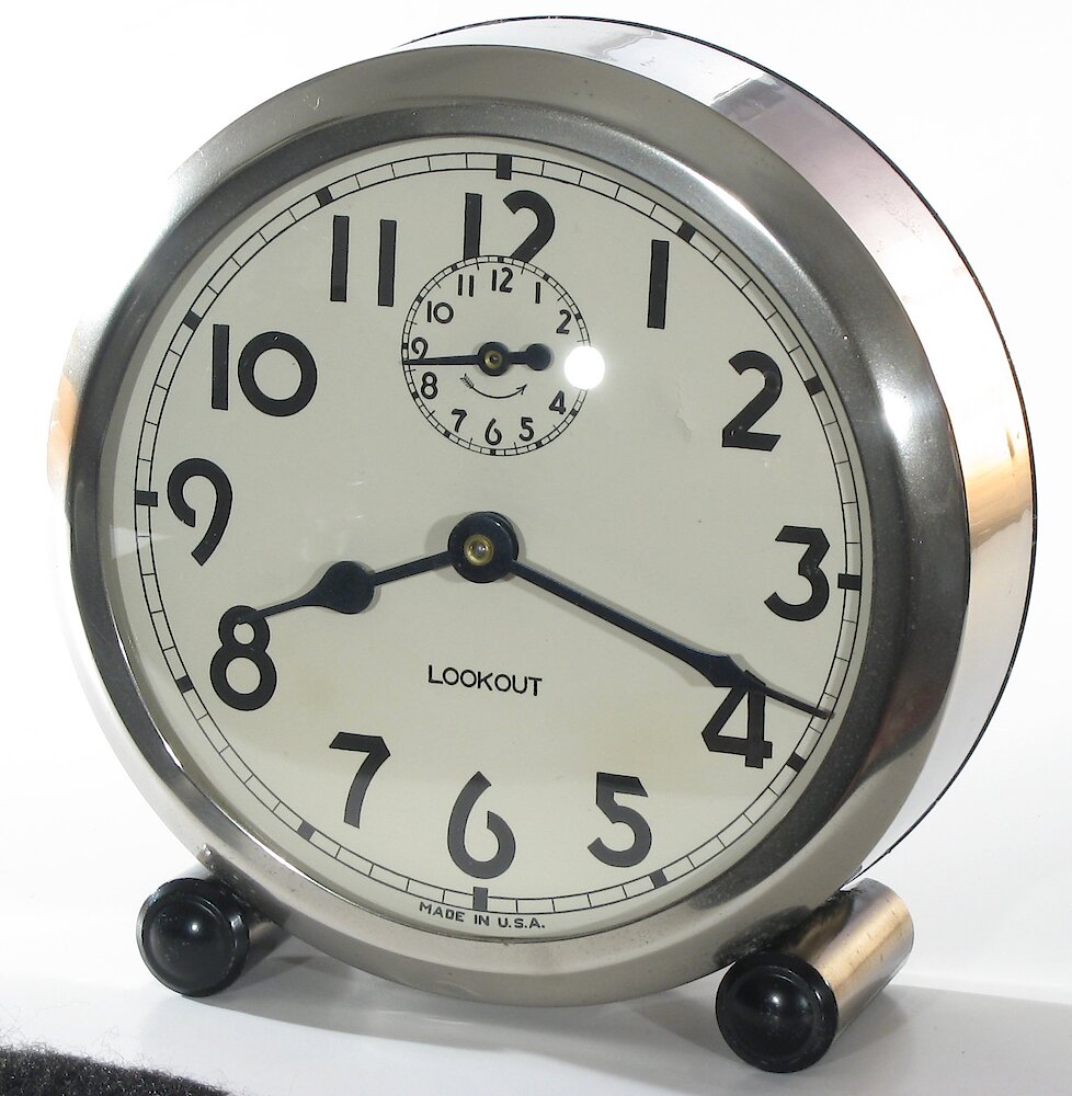 Westclox Lookout Style 2 Nickel Plain. Westclox Lookout Style 2 Nickel Plain Clock Example Photo