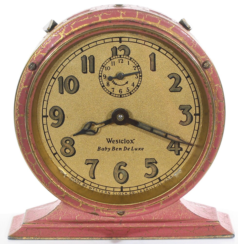 Westclox Baby Ben Style 2 Old Rose Crackle Luminous. Westclox Baby Ben Style 2 Old Rose Crackle Luminous Clock Example Photo