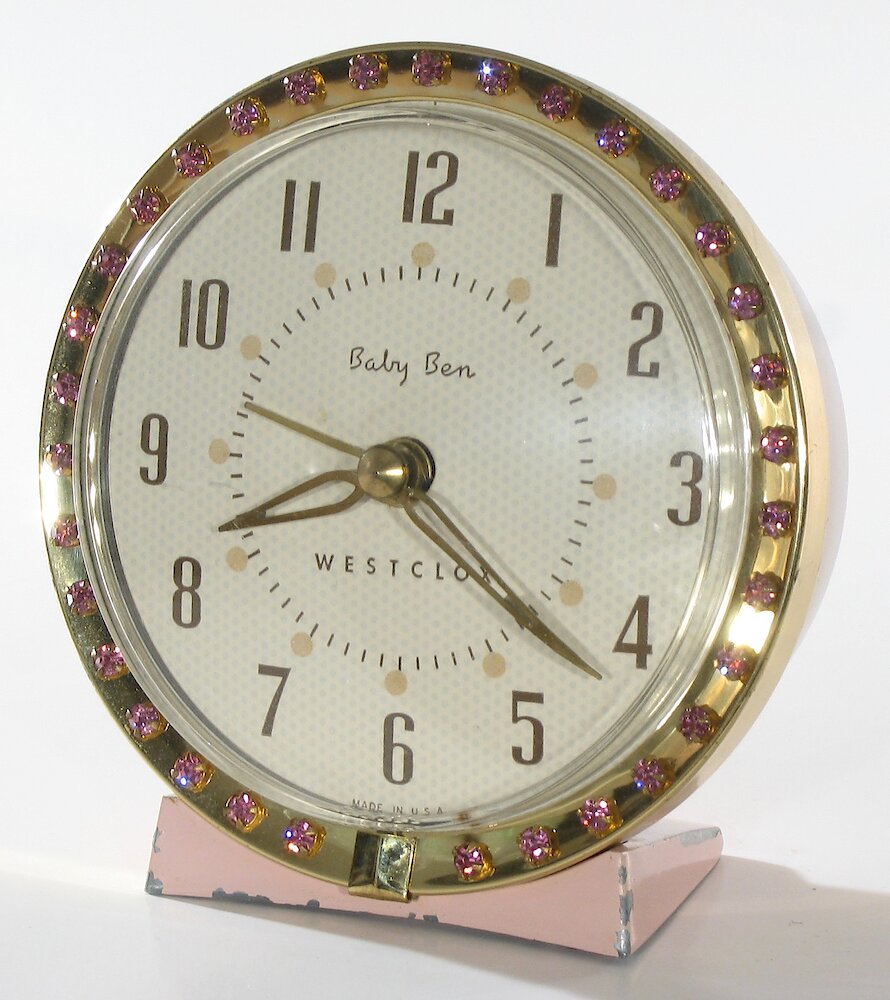 Westclox Baby Ben Sequin Style 7 Pink Upright Numerals. Westclox Baby Ben Sequin Style 7 Pink Upright Numerals Clock Example Photo