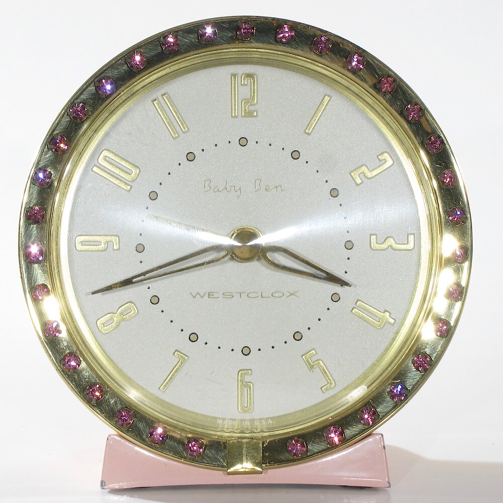 Westclox Baby Ben Sequin Style 7 Pink Radial Numerals. Westclox Baby Ben Sequin Style 7 Pink Radial Numerals Clock Example Photo