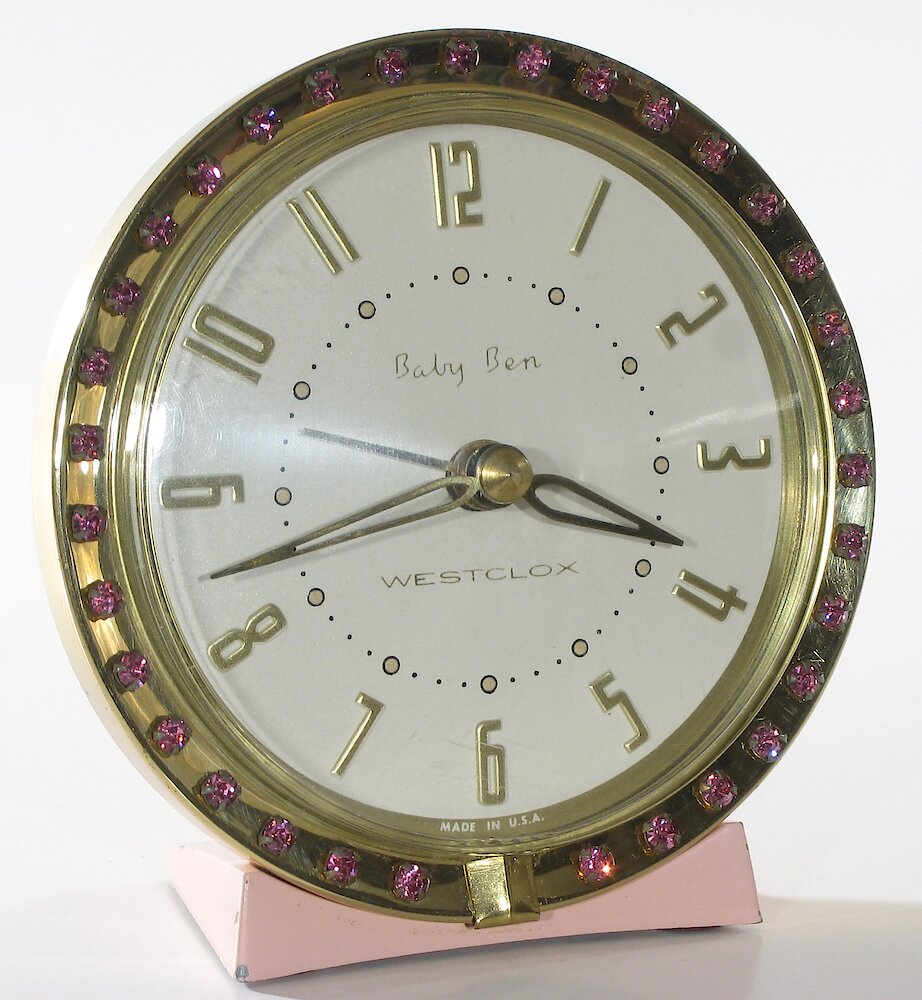 Westclox Baby Ben Sequin Style 7 Pink Radial Numerals. Westclox Baby Ben Sequin Style 7 Pink Radial Numerals Clock Example Photo