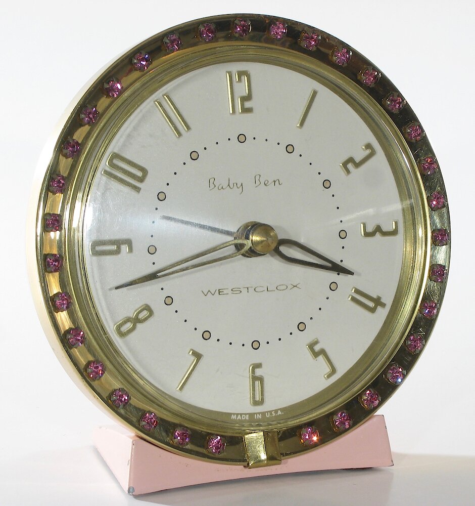 Westclox Baby Ben Sequin Style 7 Pink Radial Numerals. Westclox Baby Ben Sequin Style 7 Pink Radial Numerals Clock Example Photo