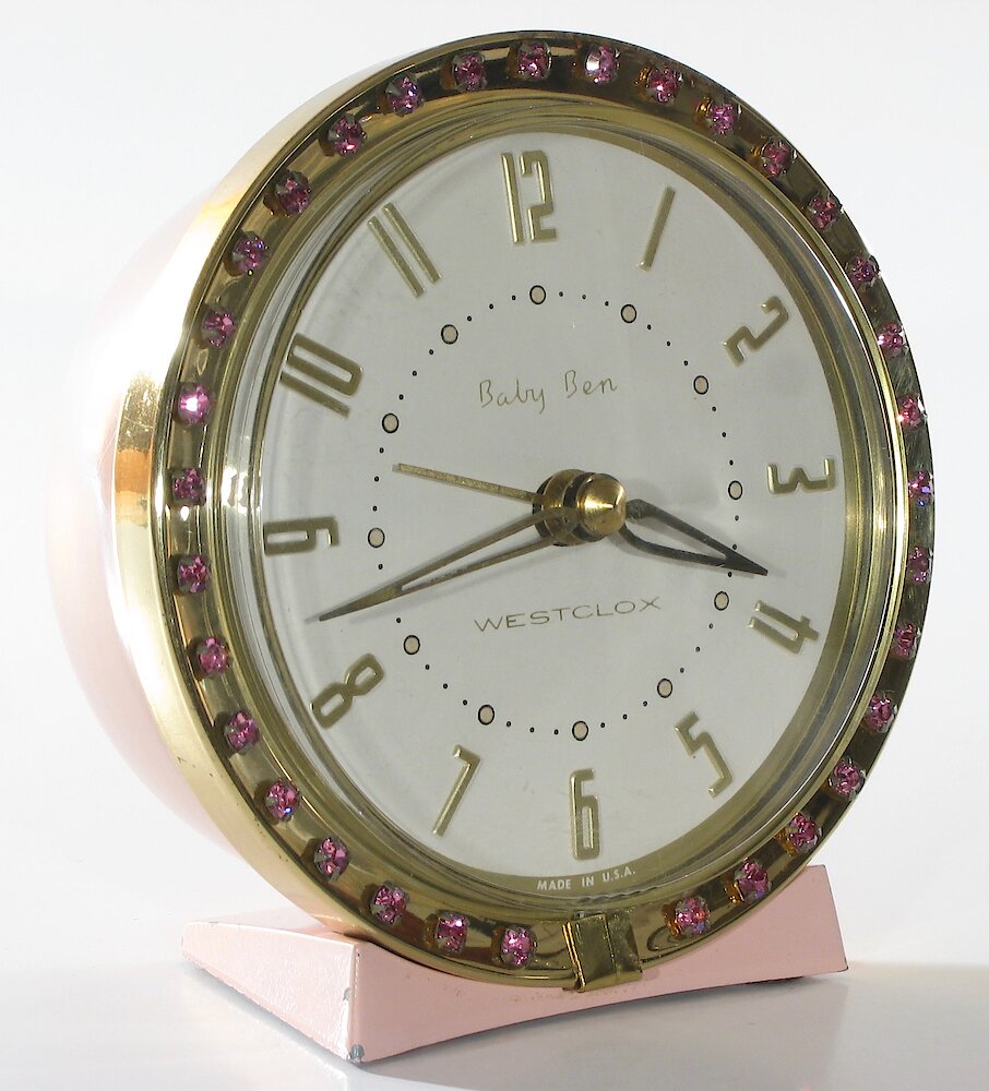 Westclox Baby Ben Sequin Style 7 Pink Radial Numerals. Westclox Baby Ben Sequin Style 7 Pink Radial Numerals Clock Example Photo