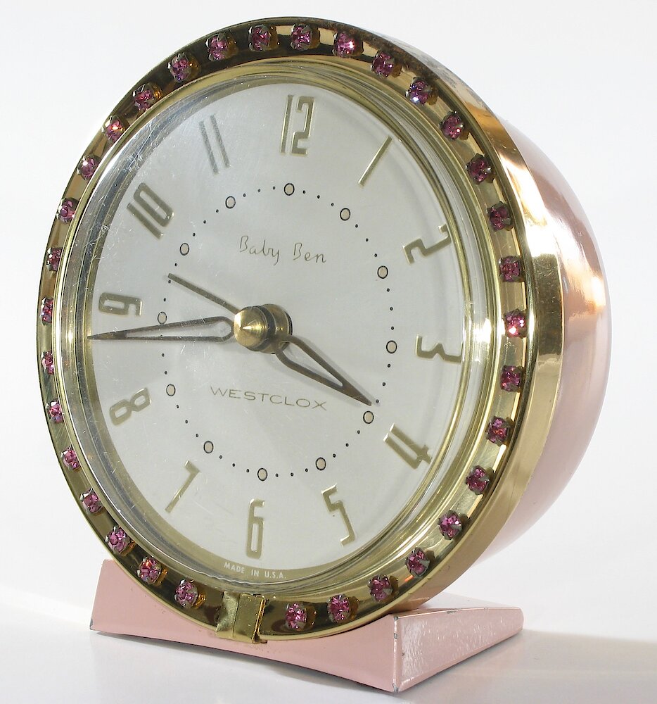 Westclox Baby Ben Sequin Style 7 Pink Radial Numerals. Westclox Baby Ben Sequin Style 7 Pink Radial Numerals Clock Example Photo