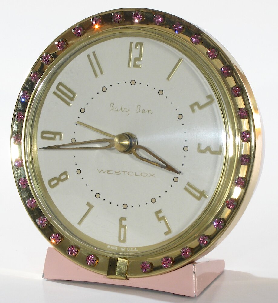 Westclox Baby Ben Sequin Style 7 Pink Radial Numerals. Westclox Baby Ben Sequin Style 7 Pink Radial Numerals Clock Example Photo