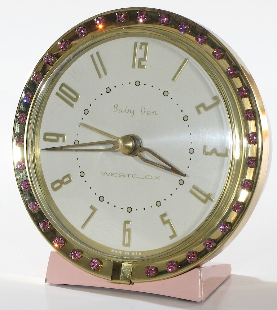 Westclox Baby Ben Sequin Style 7 Pink Radial Numerals. Westclox Baby Ben Sequin Style 7 Pink Radial Numerals Clock Example Photo