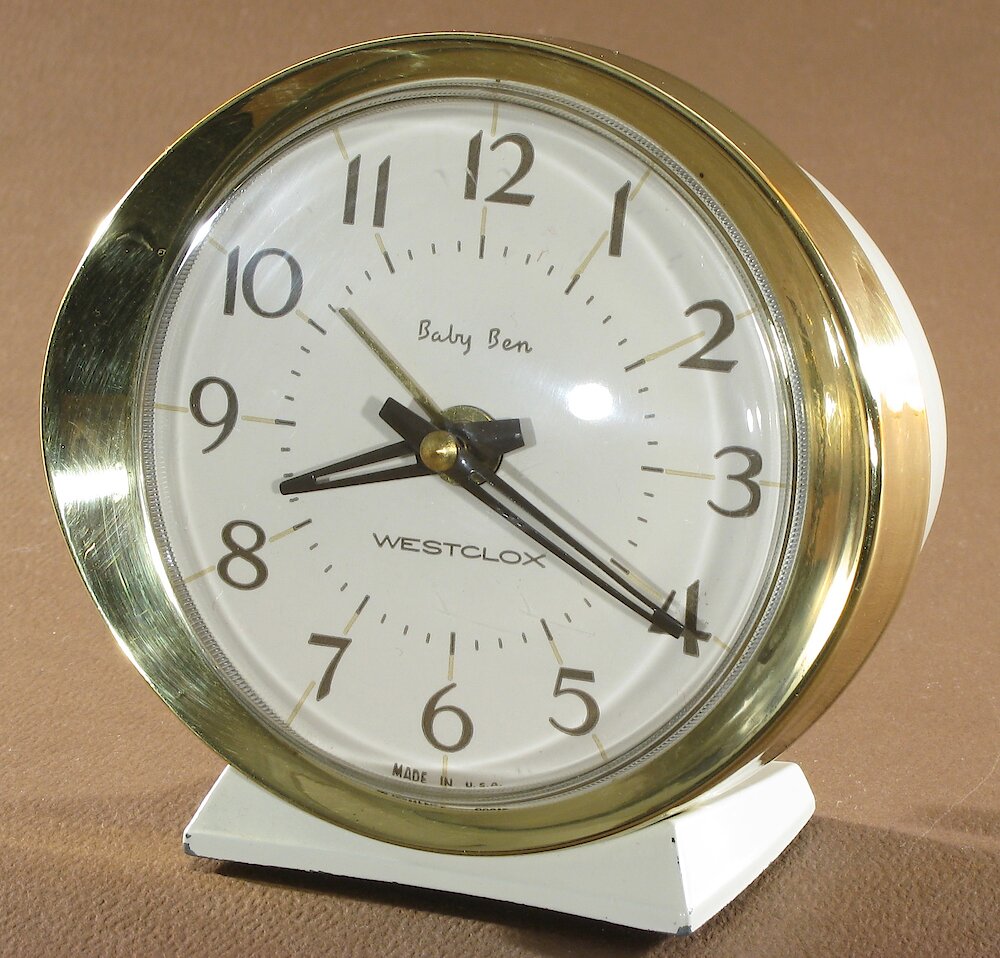 Westclox Baby Ben Style 8 White Plain. Westclox Baby Ben Style 8 White Plain Clock Example Photo