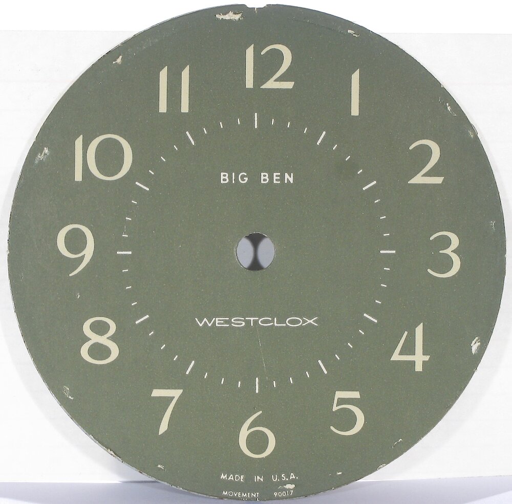 Westclox Big Ben Style 8 Fashion Brite Shaded Avocado. Paper dial on metal plate