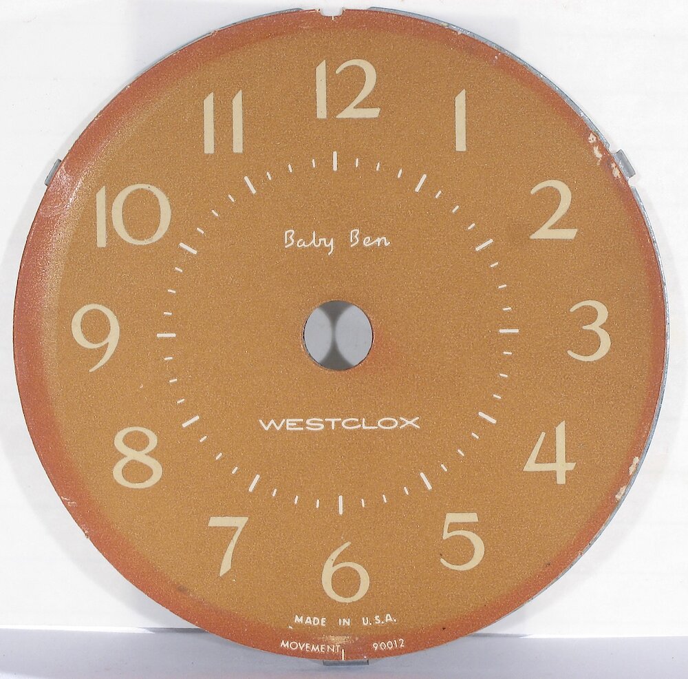 Westclox Baby Ben Style 8 Fashion Brite Shaded Flame. Faded paper dial