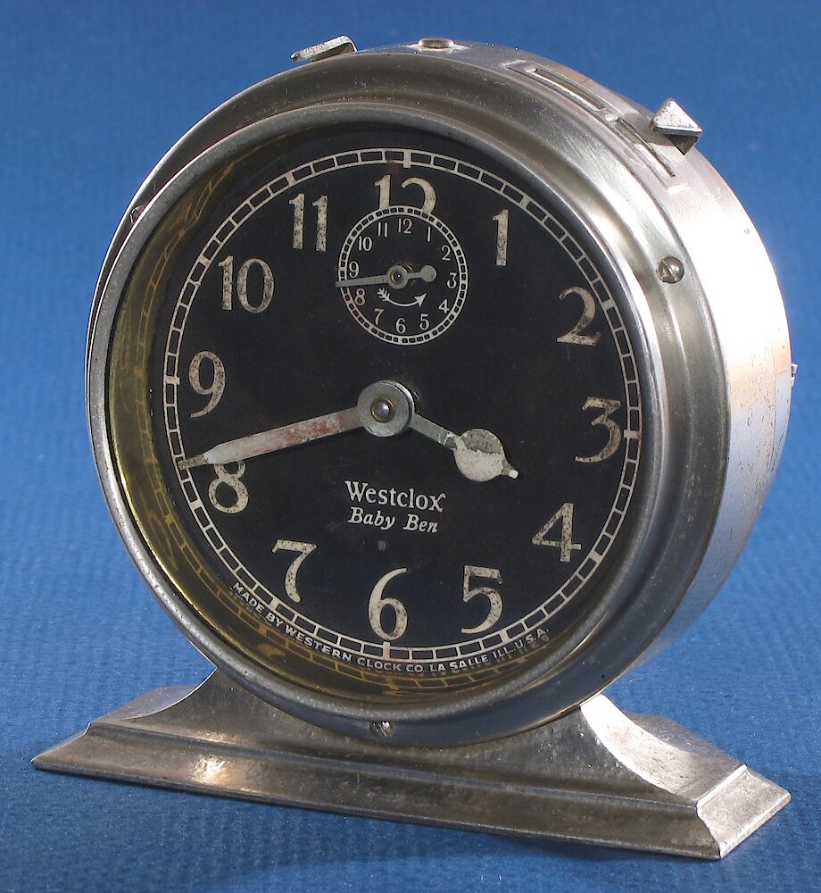 Westclox Baby Ben Style 2 Butler Nickel Luminous. Westclox Baby Ben Style 2 Butler Nickel Luminous Clock Example Photo