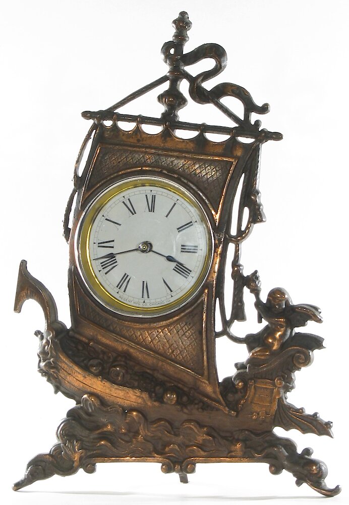 Regent Sailing Ship And Cherub 4 Inch Cast Front. Regent Sailing Ship And Cherub 4 Inch Cast Front Clock Example Photo