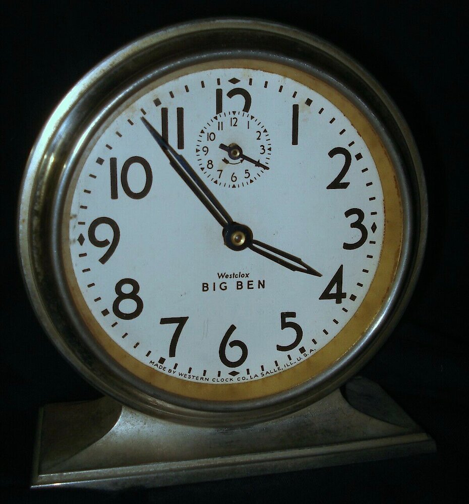 Westclox Big Ben Style 3 Chime Alarm Butler Finish Plain. Westclox Big Ben Style 3 Chime Alarm Butler Finish Plain Clock Example Photo