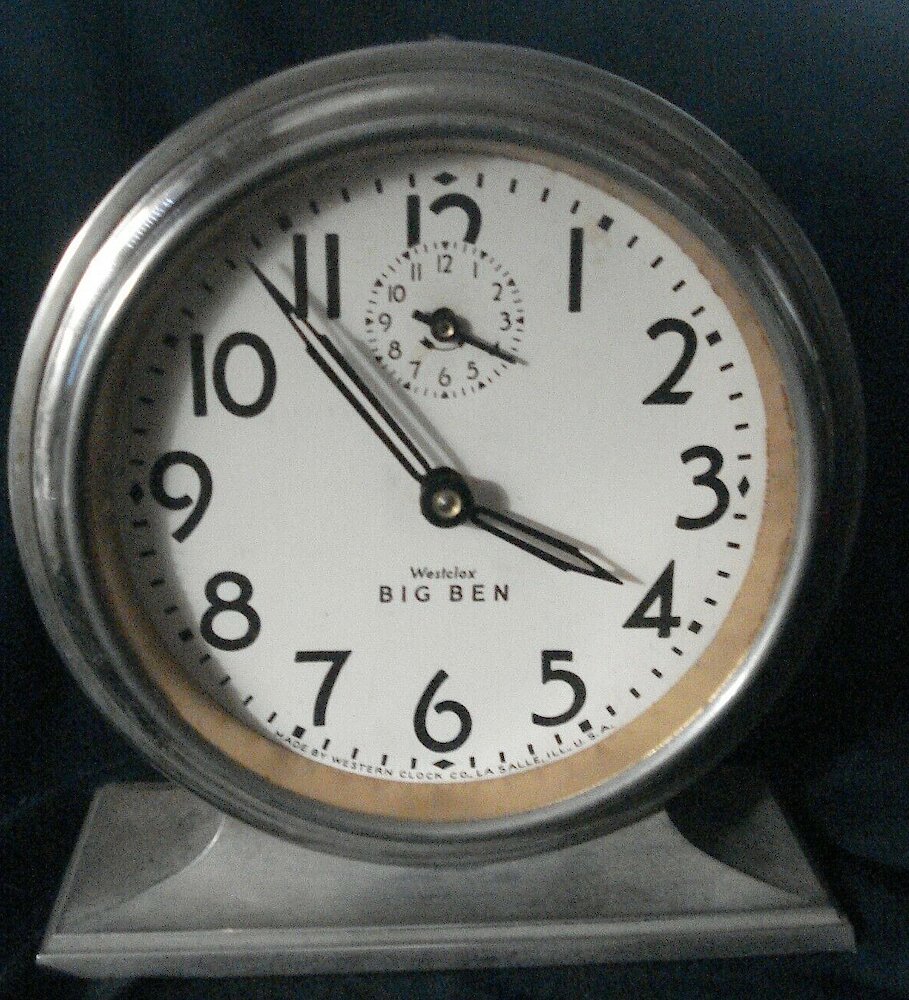 Westclox Big Ben Style 3 Chime Alarm Butler Finish Plain. Westclox Big Ben Style 3 Chime Alarm Butler Finish Plain Clock Example Photo