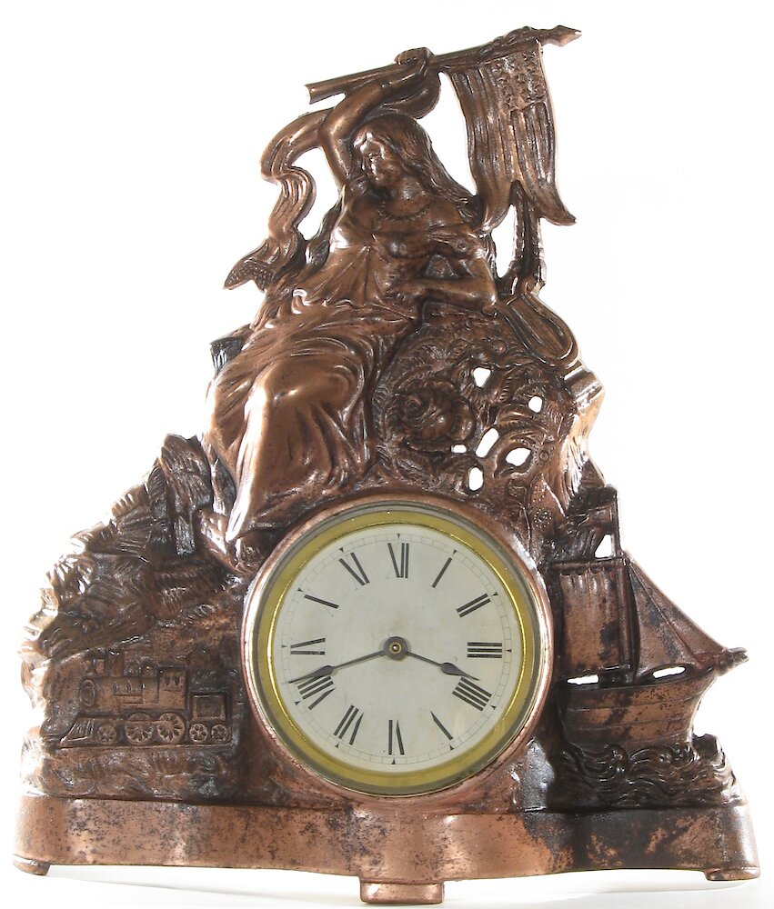 Golden Novelty Lady Flag Train Ship Cast Front. Golden Novelty Lady Flag Train Ship Cast Front Clock Example Photo